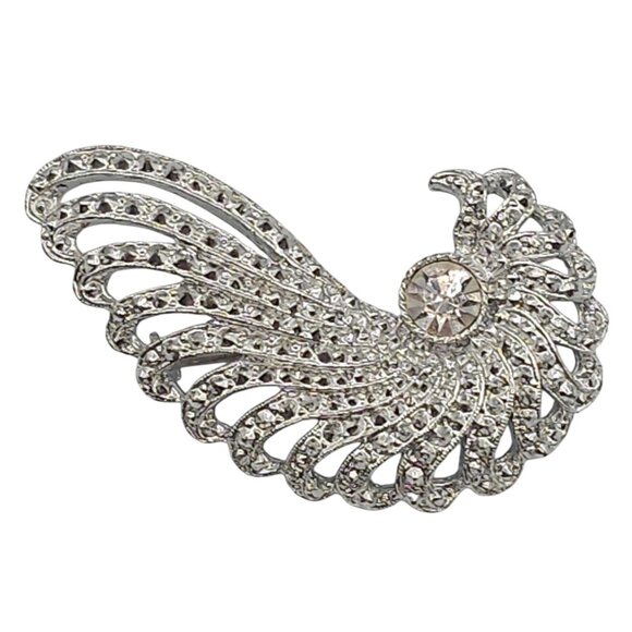 SarahCoventry "Evening Splendor" SilverTone Rhinestone Swirl Elegant Stmt Brooch - Picture 1 of 16